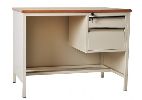 Bureau Métal et bois beige 2 tiroirs 