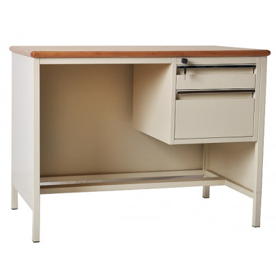 Bureau Métal et bois beige 2 tiroirs 